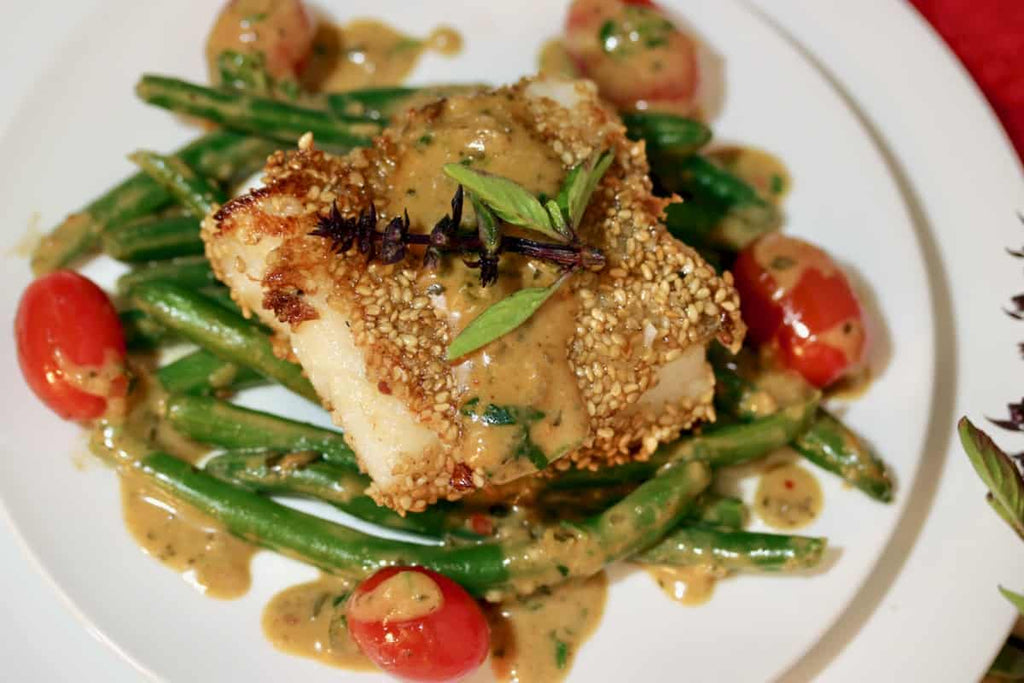 Basil Lemongrass Sesame Crusted Cod