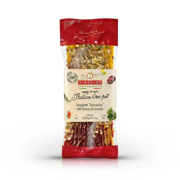 Spaghetti Boscaiola with Porcini and Tomato Sauce